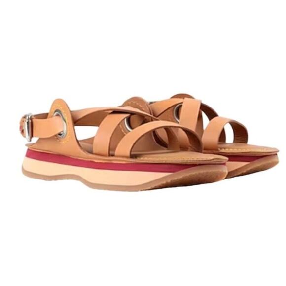 NWOT SEE BY CHLOÉ Tan Leather Ysee Chloe Crisscross Flatform Sandals Size EU 37 - Picture 6 of 11